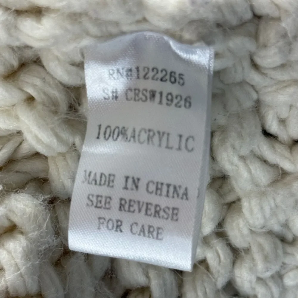 Adora Pom‎ Pom Sleeve Cardigan Womens One Size Cream Chunky Knit Open Front Boho